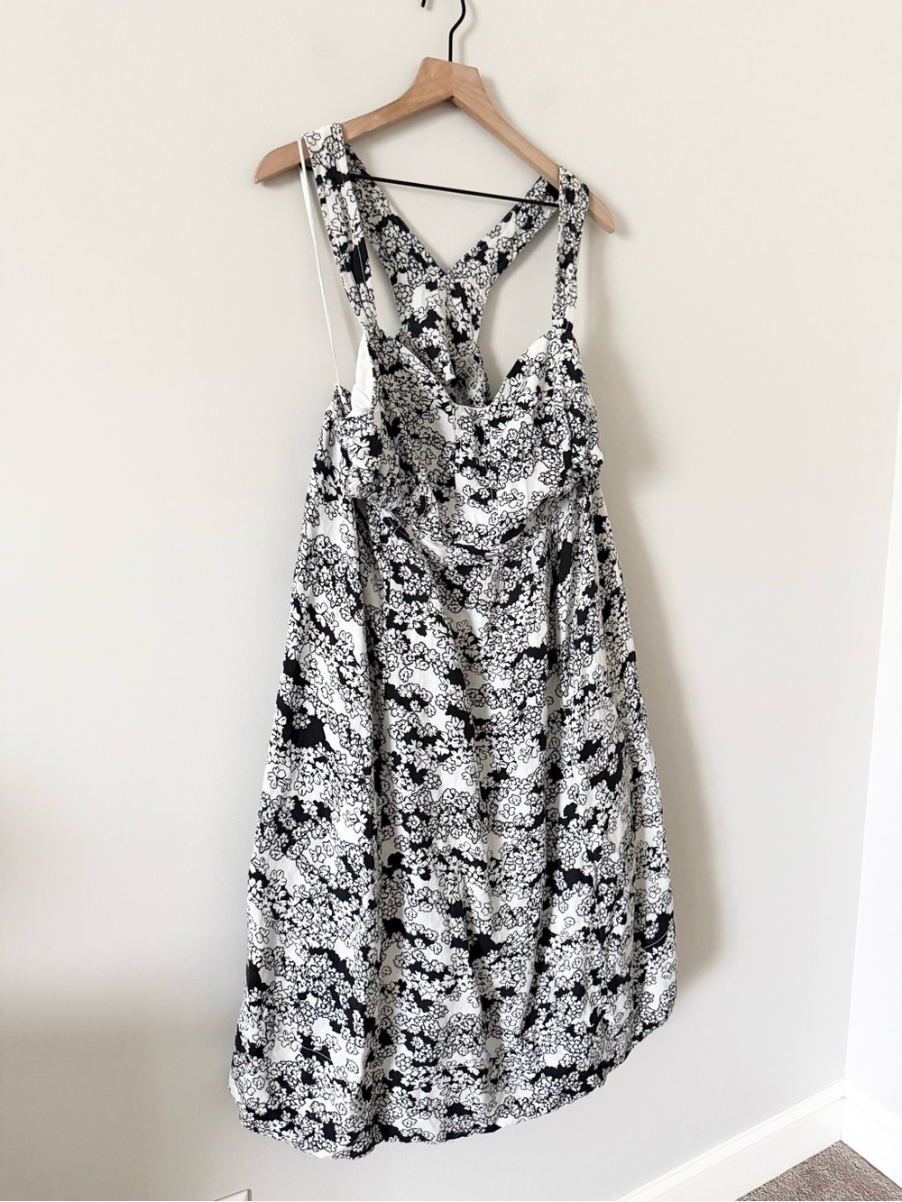 Anthropologie Linen Cotton Blend Black & White Floral Midi Dress Size 2X - Picture 4 of 8